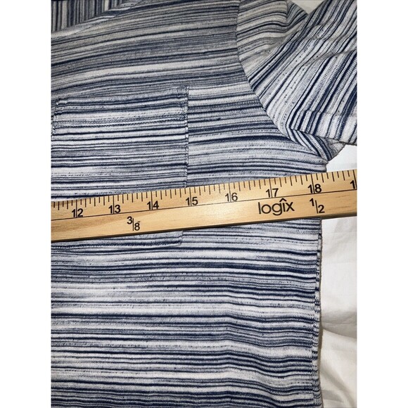 T by Talbots Women Top Med Gray Zip 3/4 Sleeve Striped Knit Pocket Stretch Light - Picture 9 of 12